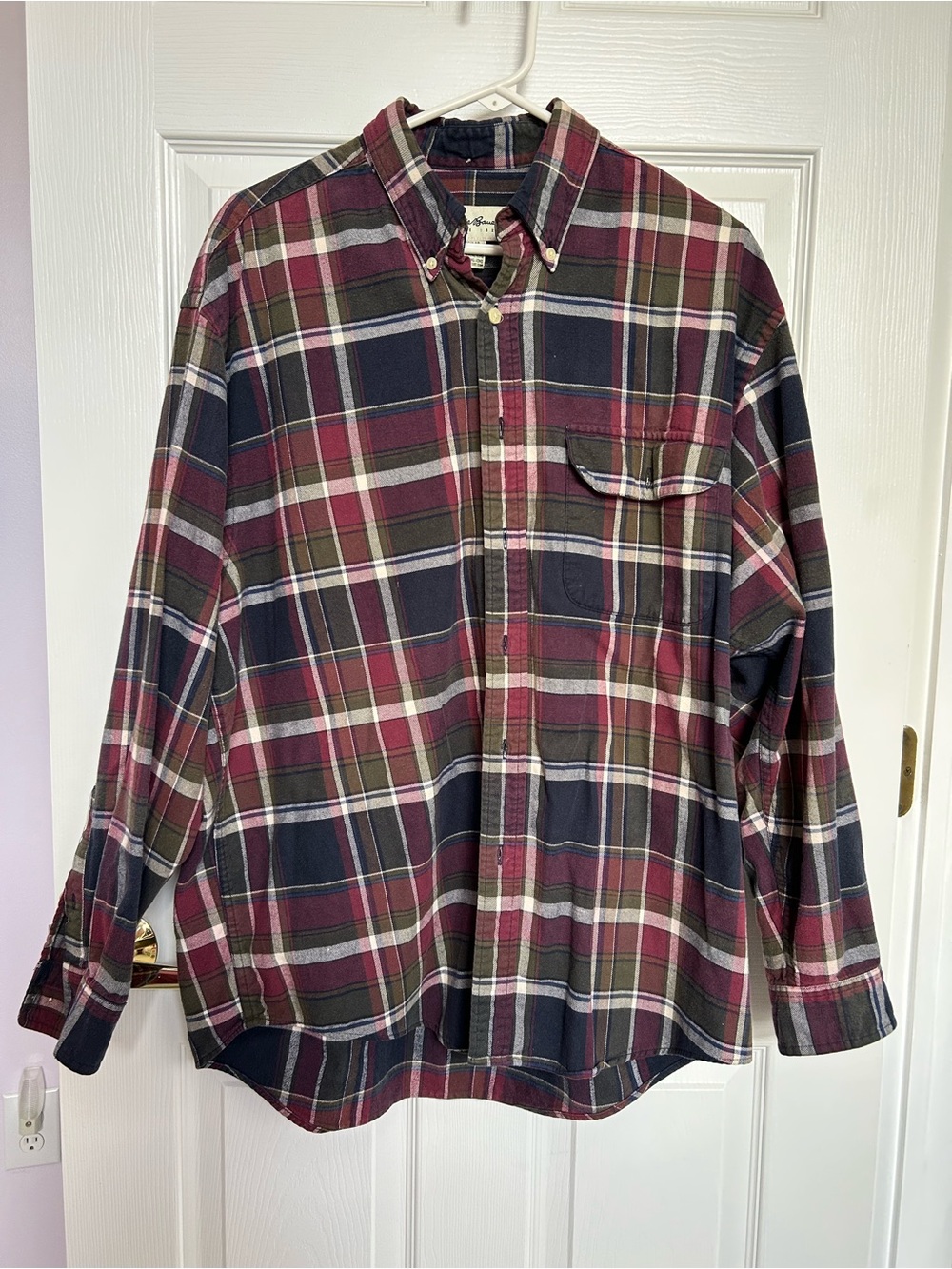 Eddie Bauer Men's Plaid Button-Down Shirt - Burgundy, Navy, Olive